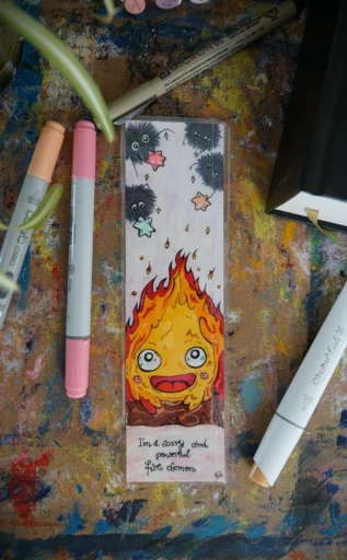"Fire Demon" - zeitgenössisches Kunstwerk auf einem Lesezeichen.