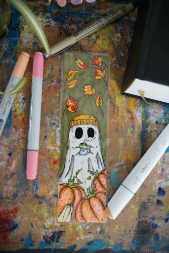 "Teegenießer" - zeitgenössisches Kunstwerk auf einem Lesezeichen.