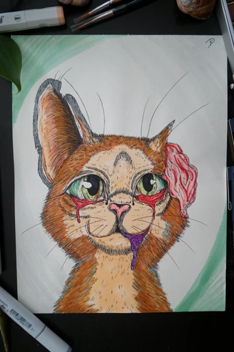 "Zombie Kitty" - contemporary artwork on paper